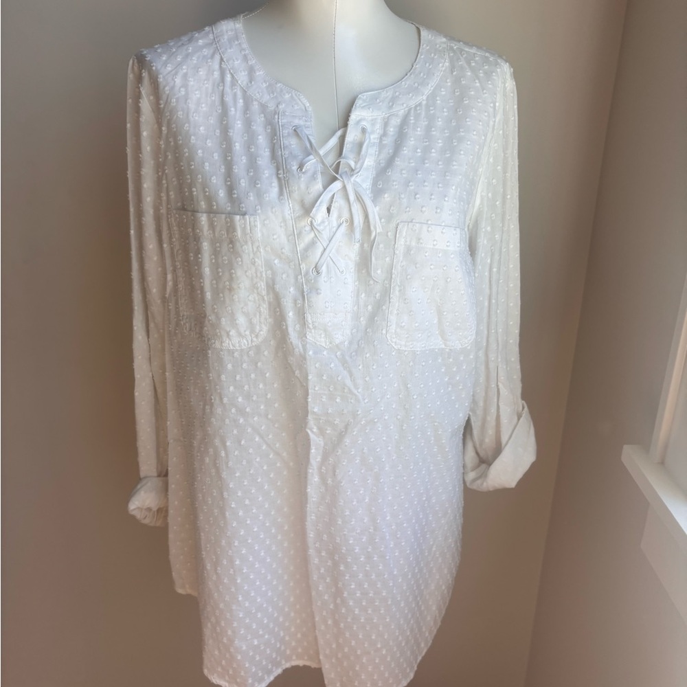 New Talbots White Lace-Up Women's Top